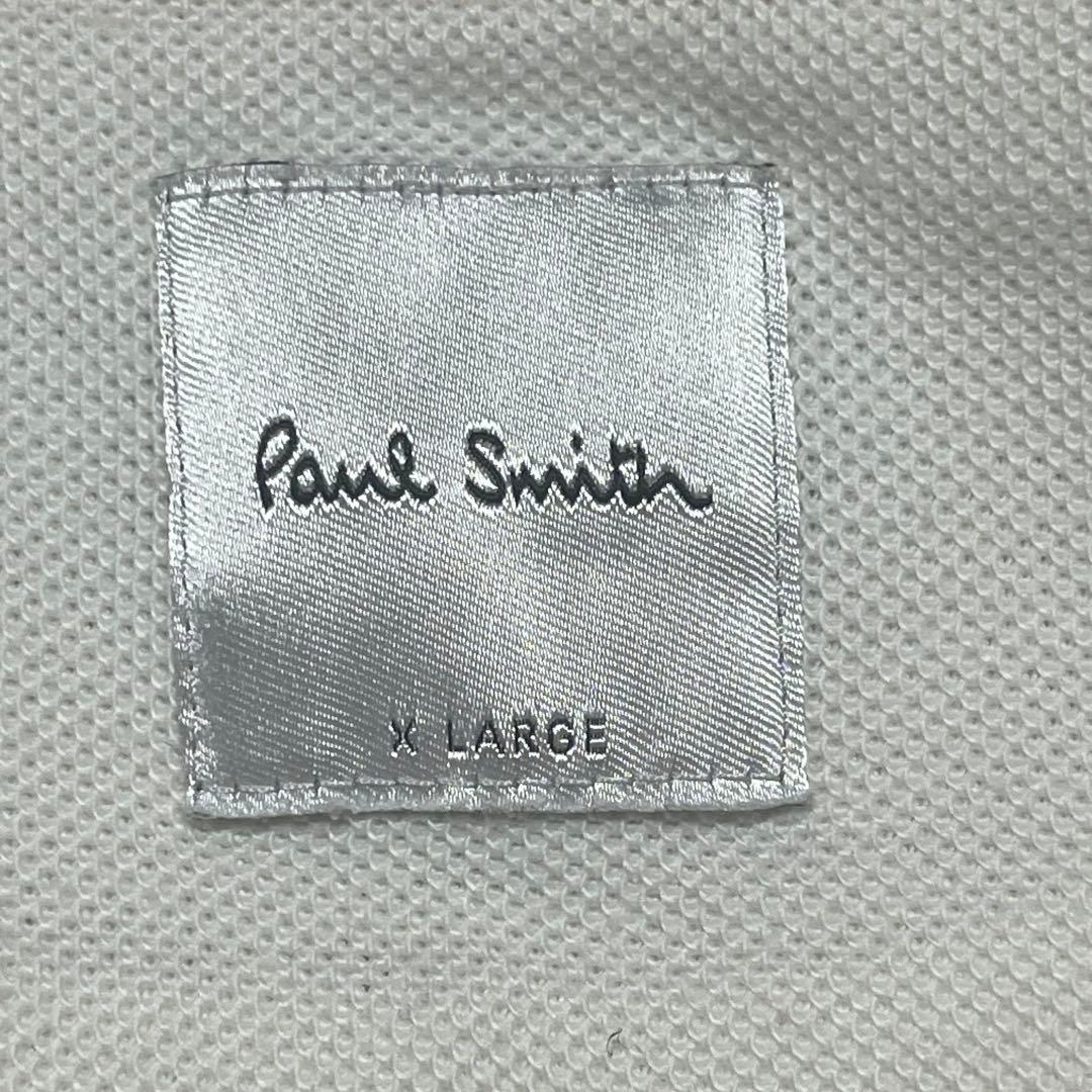 装飾ボタン　カラフルマルチストライプ　ポロシャツ白XL 現行　PAULSMITH