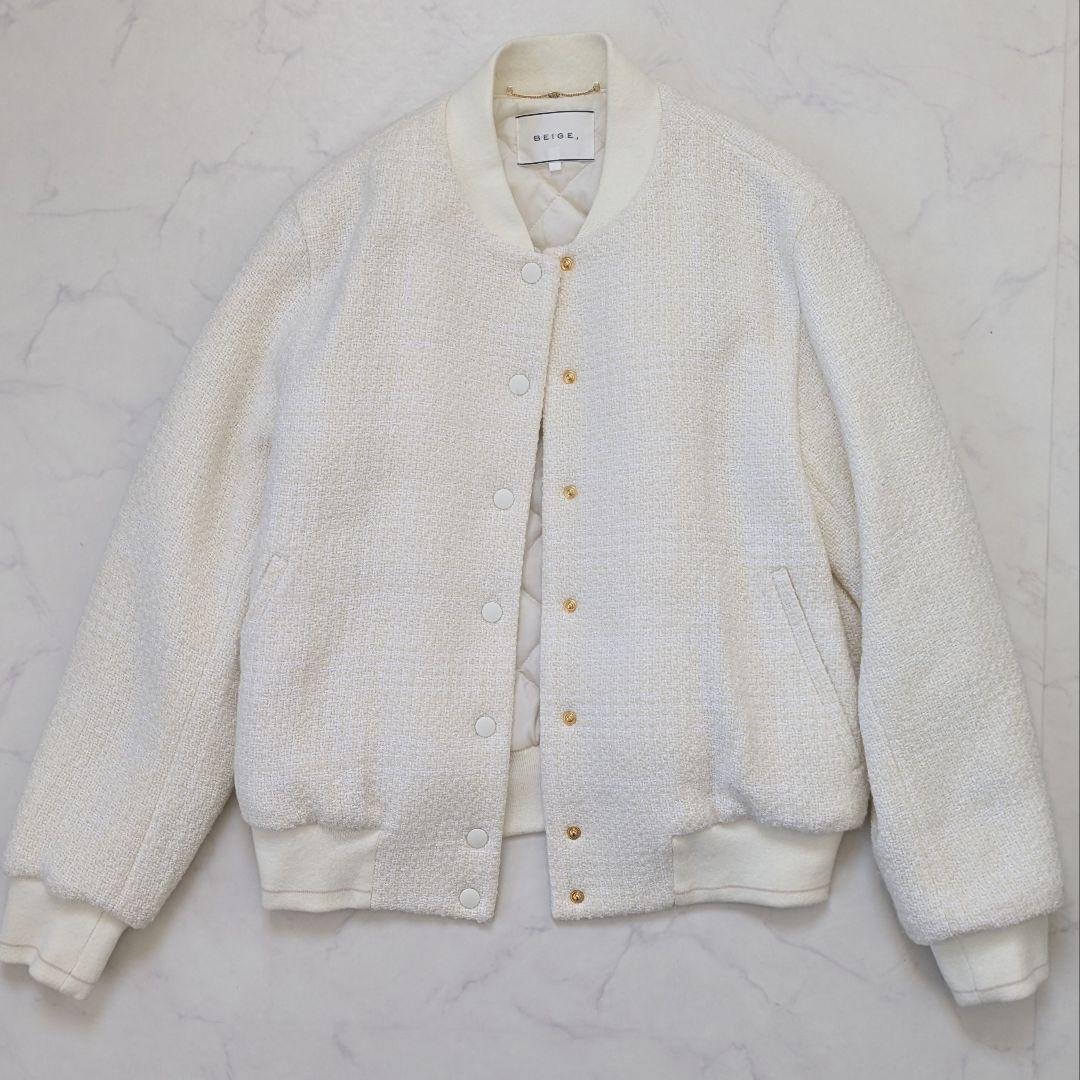 【美品22AW】BEIGE, ATTIN ツイード スタジアムジャンパー 4