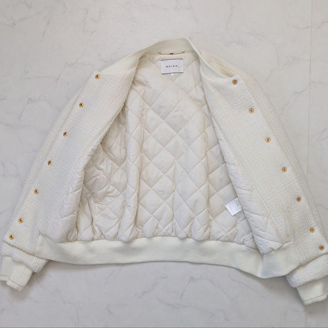 【美品22AW】BEIGE, ATTIN ツイード スタジアムジャンパー 4