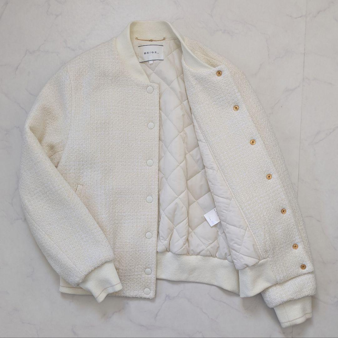 【美品22AW】BEIGE, ATTIN ツイード スタジアムジャンパー 4