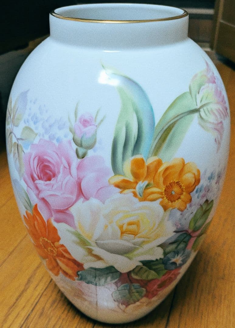 ノリタケ　薔薇柄　花瓶　高さ約31cm　木村義一サイン入り　昭和レトロ