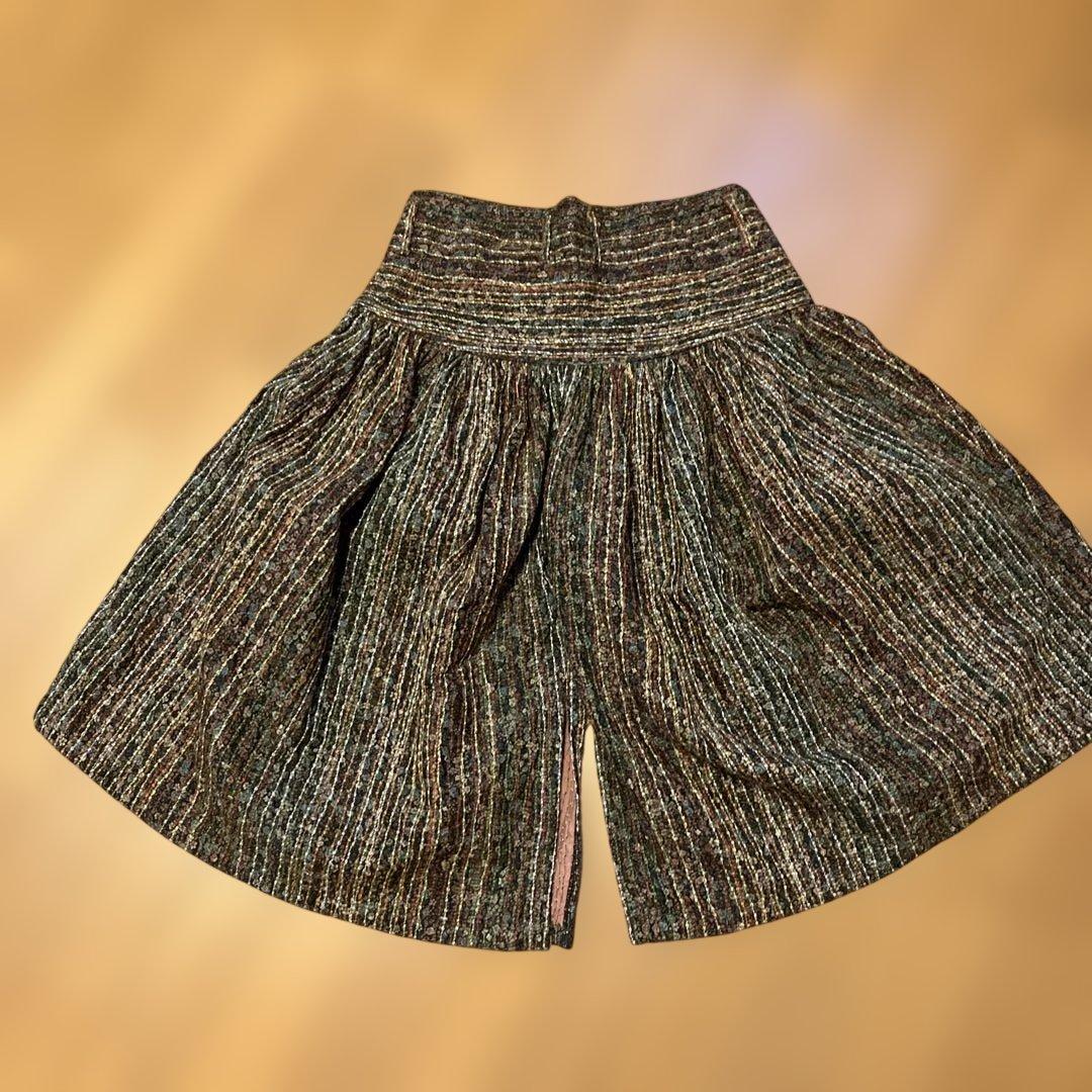 KAPITALレディースショートパンツ茶系刺し子風綿100%日本製デザイン変形