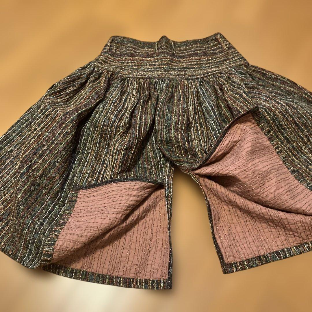KAPITALレディースショートパンツ茶系刺し子風綿100%日本製デザイン変形
