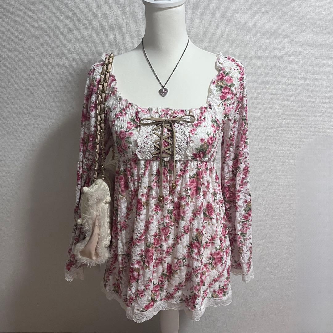 当時物 PinkMix 編み上げ花柄レース 姫ギャル森ガールy2k平成フェアリー