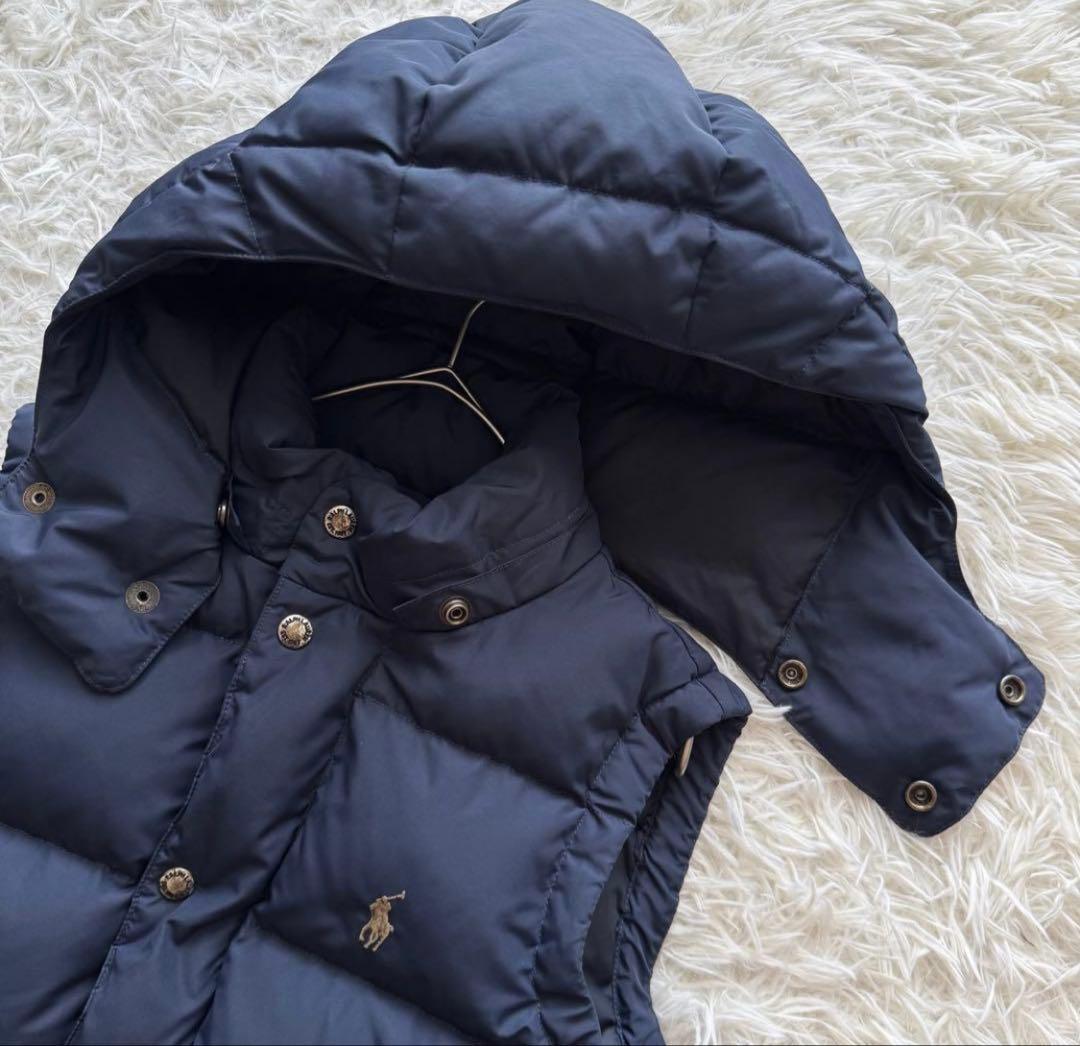 ポロラルフローレン　ダウンベスト　ポニー刺繍　2way フード　ネイビー　M