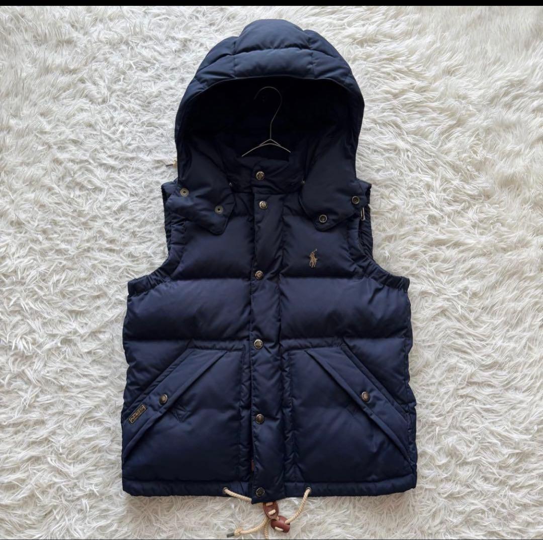 ポロラルフローレン　ダウンベスト　ポニー刺繍　2way フード　ネイビー　M