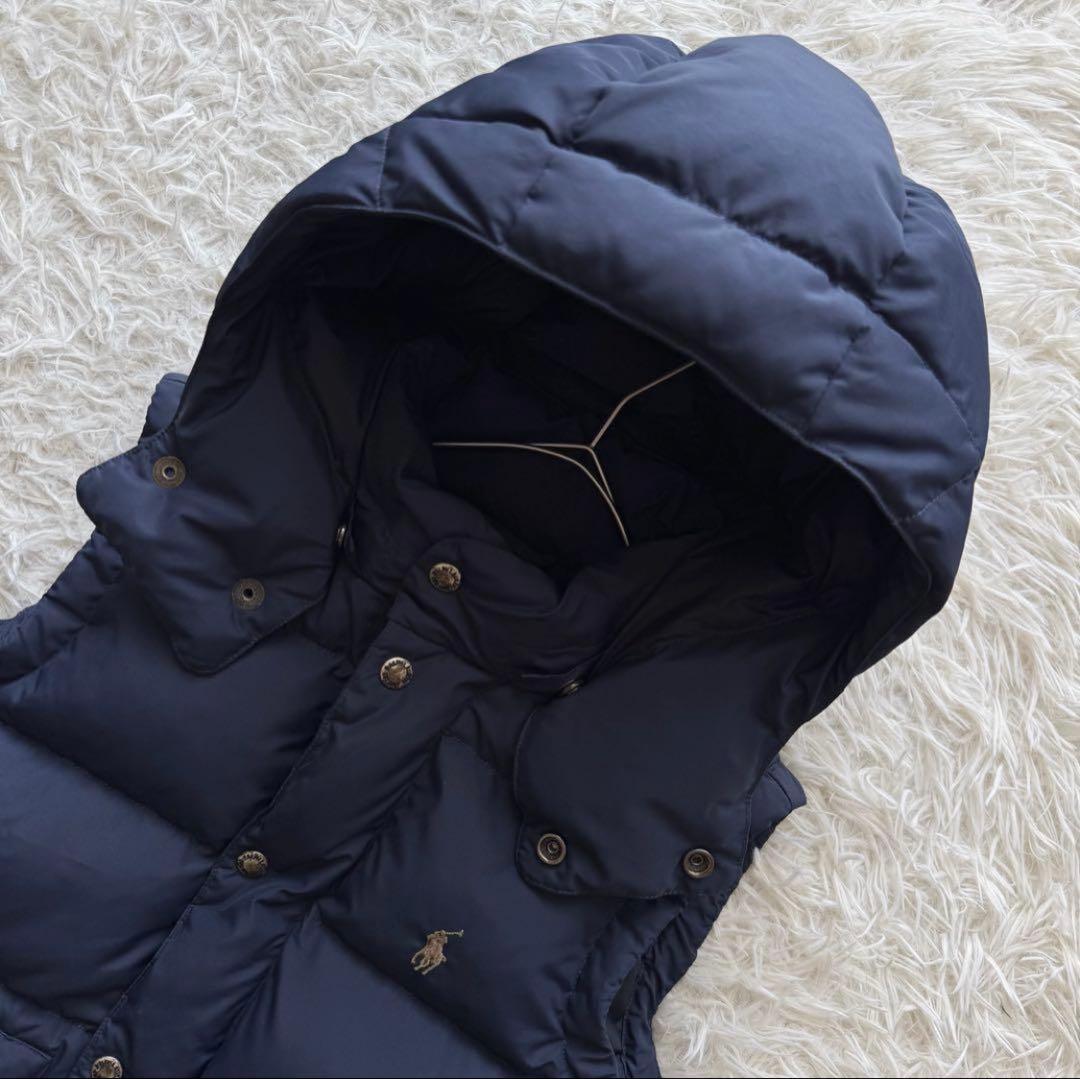 ポロラルフローレン　ダウンベスト　ポニー刺繍　2way フード　ネイビー　M