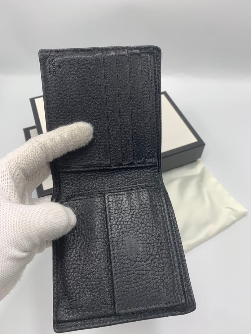 GUCCI 二つ折り財布 GGグッチ 小銭入れ レザー ブラック 黒 P55