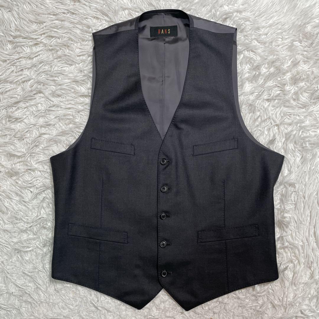 極美品　DAKS スーツ　セットアップ　3ピース　ベスト　グレー　XL