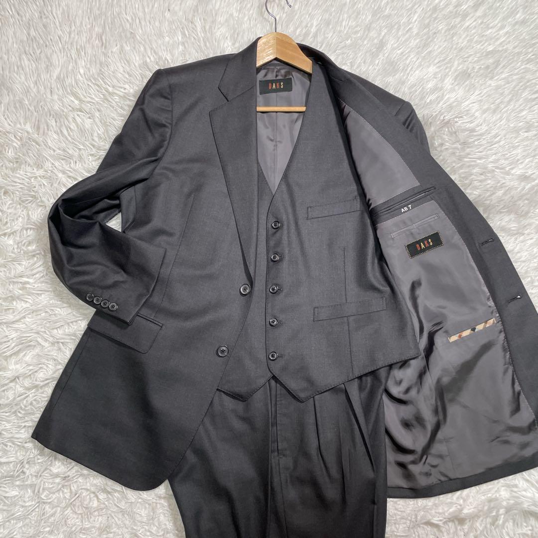 極美品　DAKS スーツ　セットアップ　3ピース　ベスト　グレー　XL