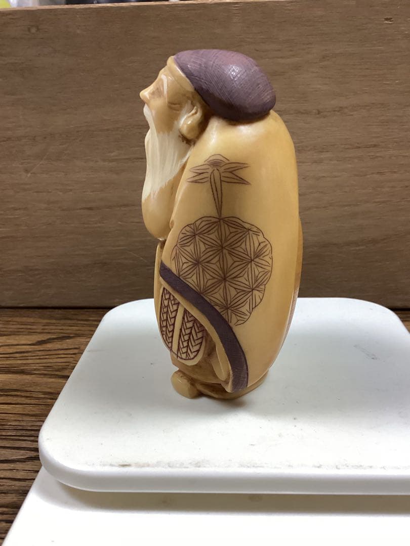 和彫刻　極上寿老人白材彫刻　骨董古美術品　高さ約3寸