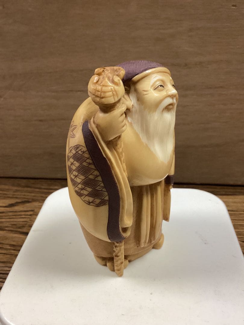 和彫刻　極上寿老人白材彫刻　骨董古美術品　高さ約3寸