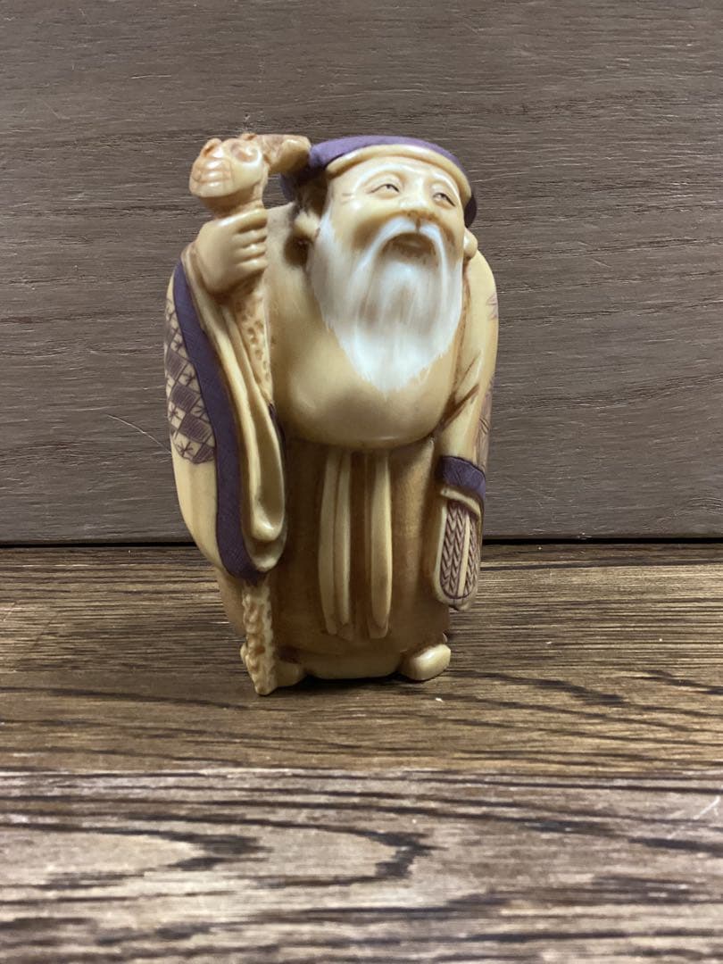 和彫刻　極上寿老人白材彫刻　骨董古美術品　高さ約3寸