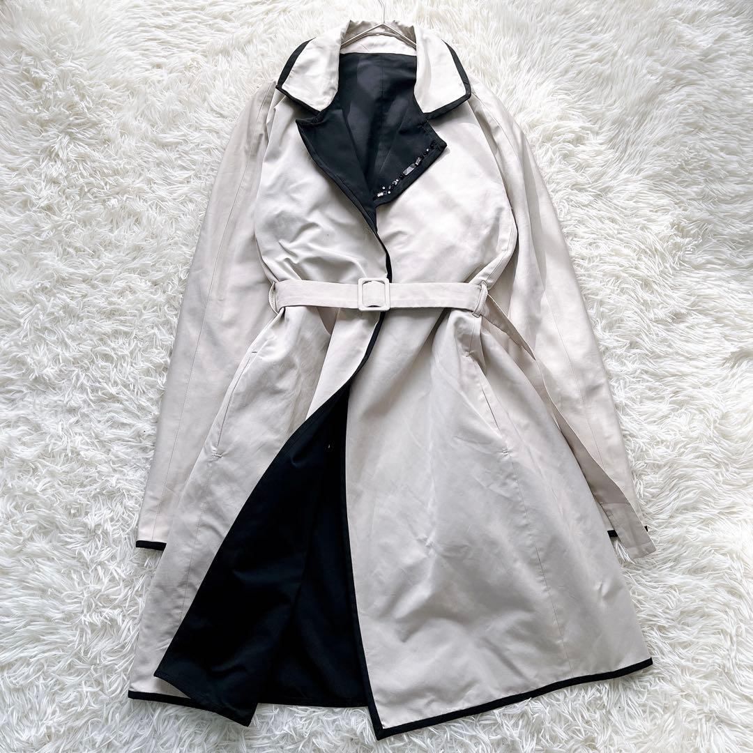 【美品】マックスマーラ ロングコート リバーシブル ベルト付き ビジュー XL