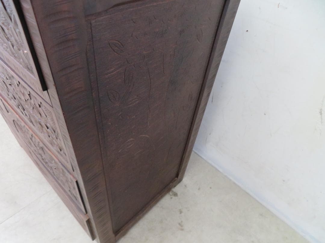 軽井沢彫■整理箪笥■4段5杯■チェスト■伝統工芸■高級■桜吉野柄■彫刻■手彫り■