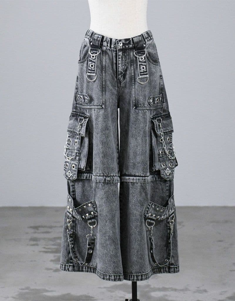 REFLEM レフレム 2WAYボンテージワイドデニムカーゴパンツ グレー