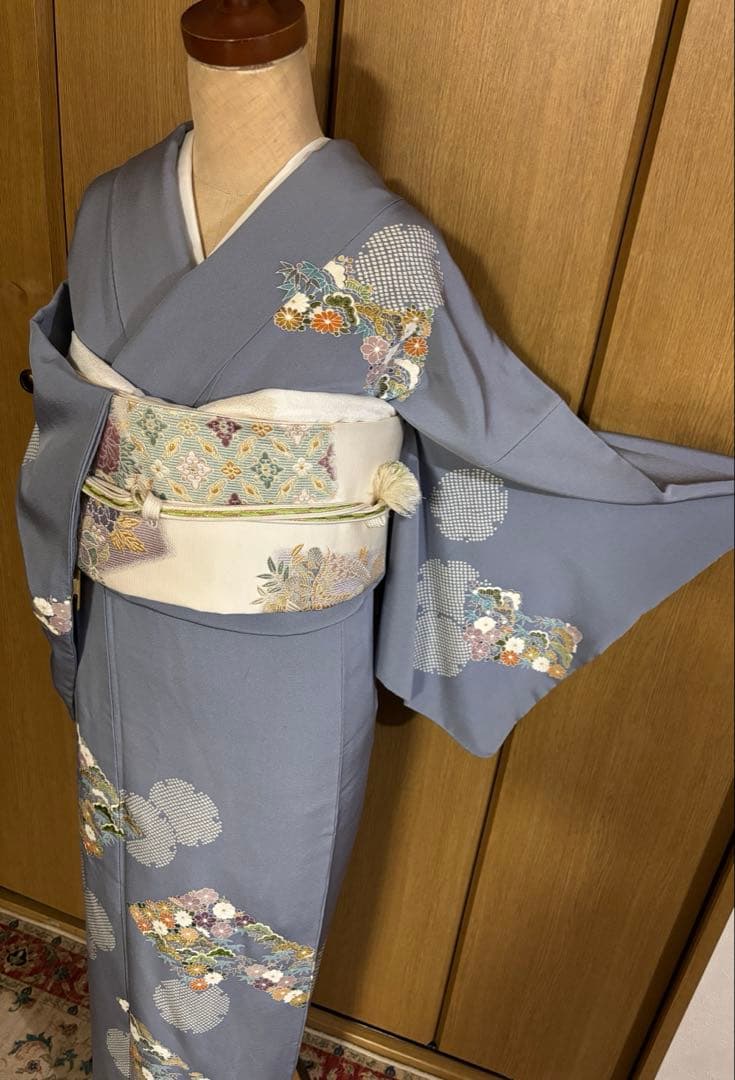 美しい日本の着物【京林】京屋林蔵 友禅と手刺繍　逸品訪問着　4点セット