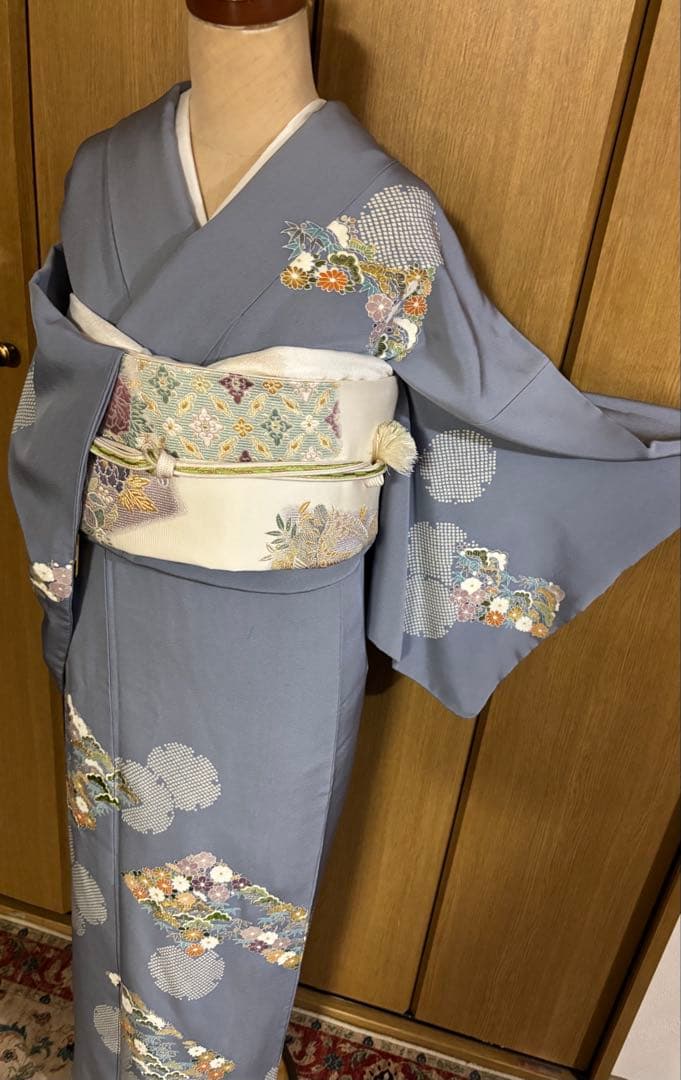 美しい日本の着物【京林】京屋林蔵 友禅と手刺繍　逸品訪問着　4点セット