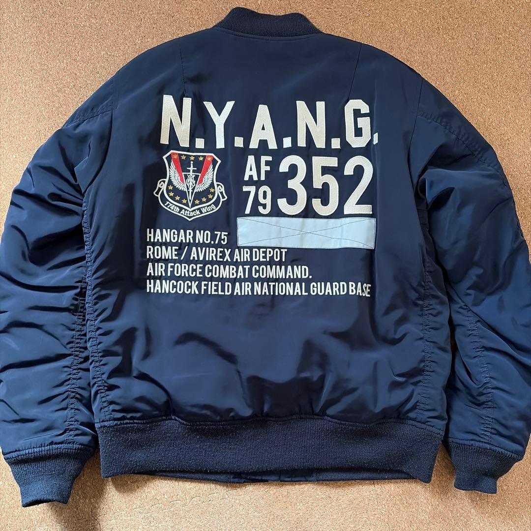 希少 アヴィレックス MA-1 フライトジャケット N.Y.A.N.G 刺繍 紺