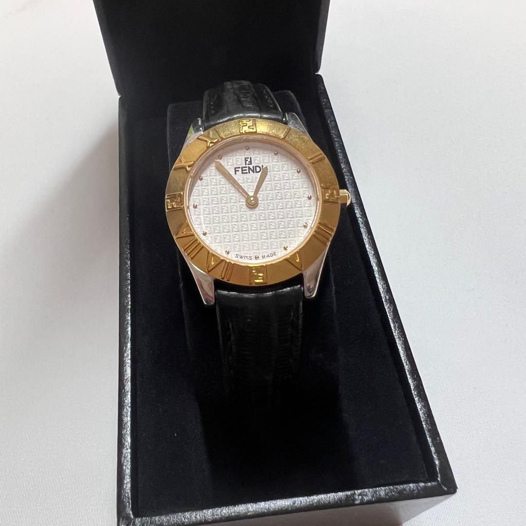 FENDI アナログ時計 ゴールド/ホワイト レディース 金メッキ 箱付き