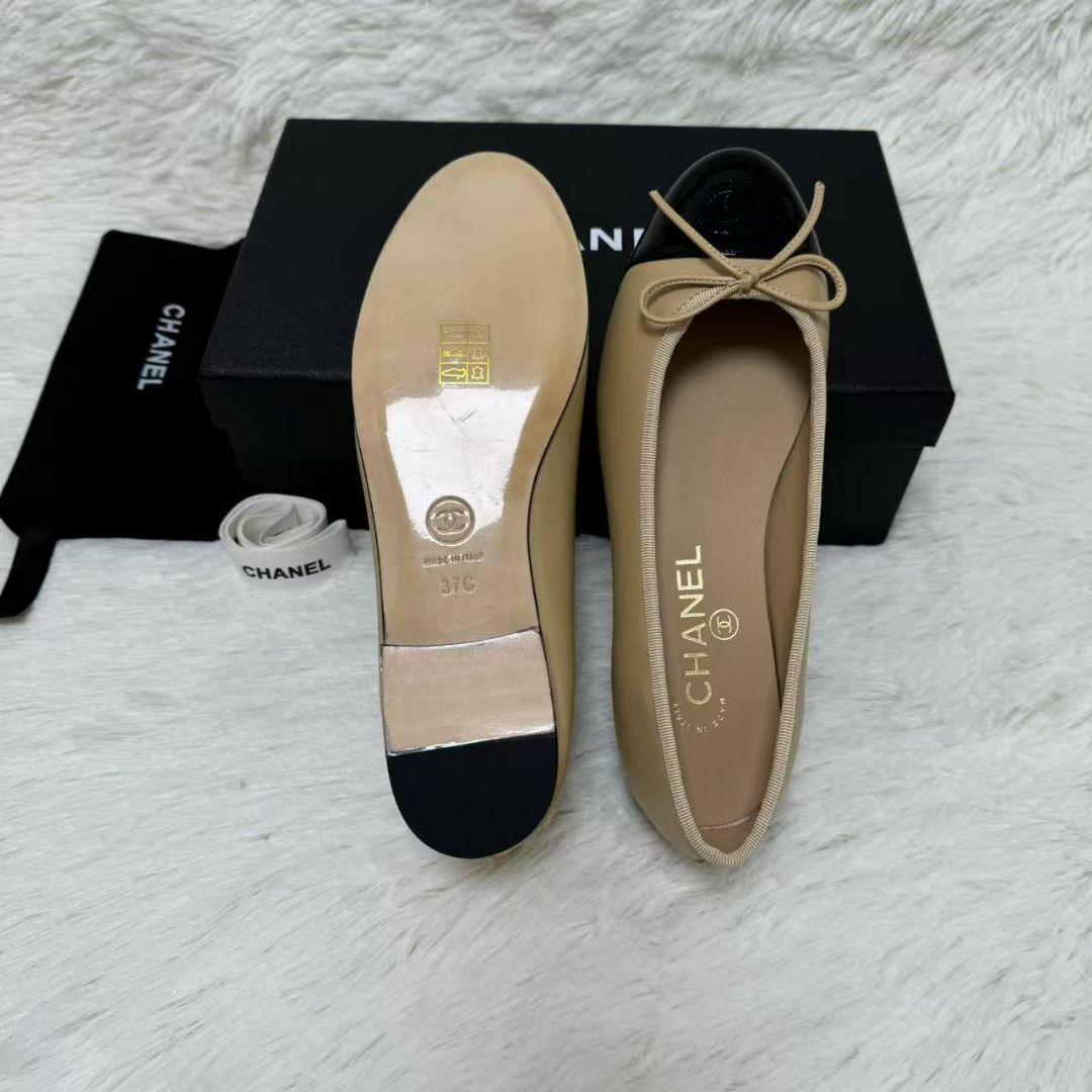 CHANELバレエシューズ バイカラー37