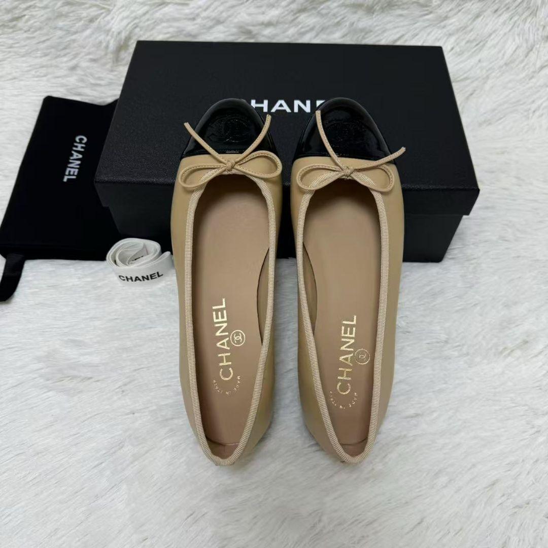 CHANELバレエシューズ バイカラー37