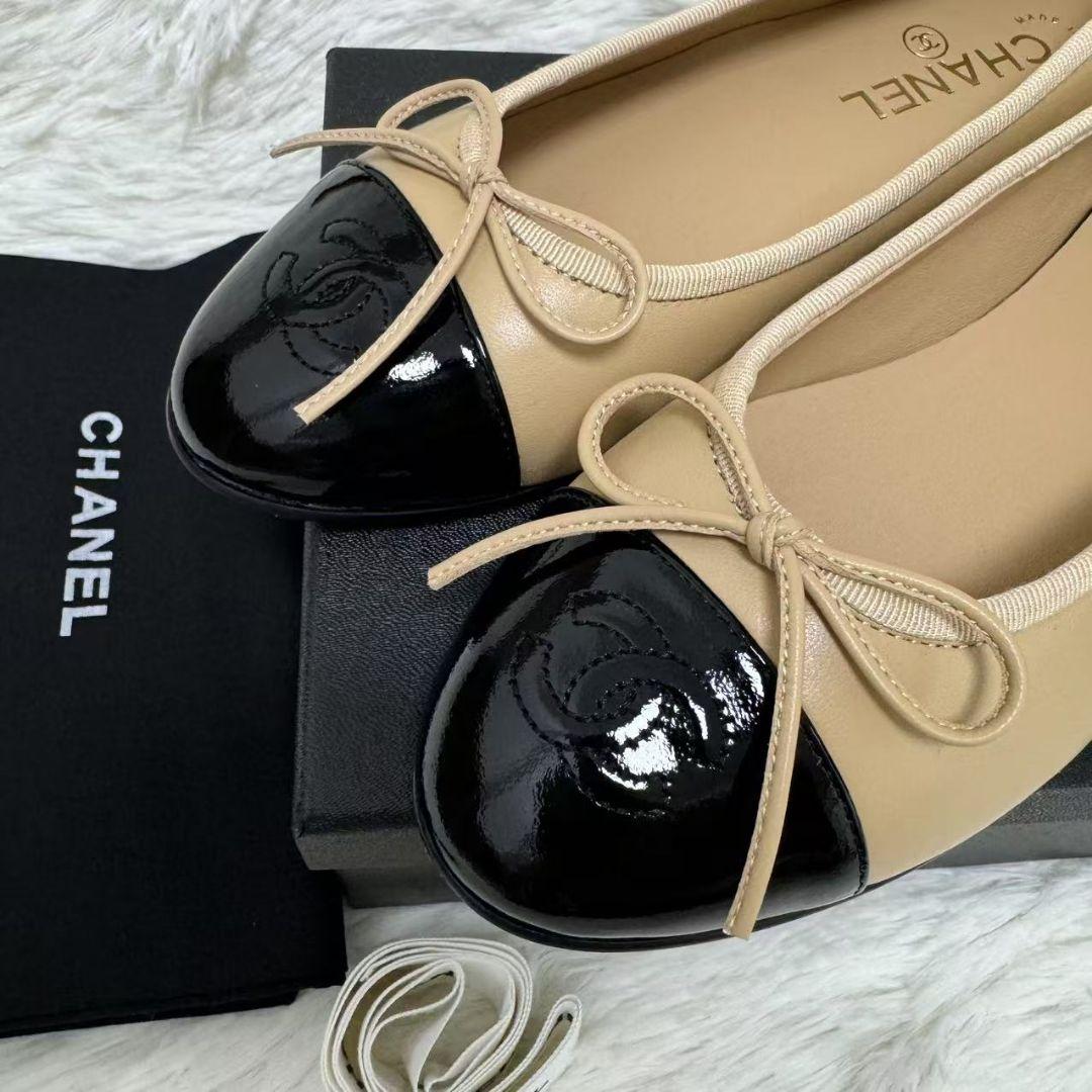 CHANELバレエシューズ バイカラー37