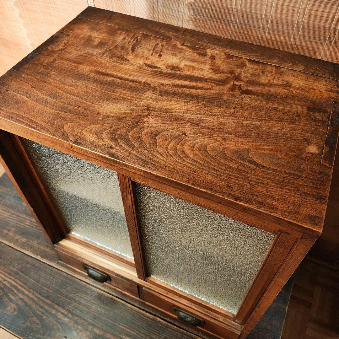 食器棚　ダイヤガラスの棚　昭和レトロ　古家具