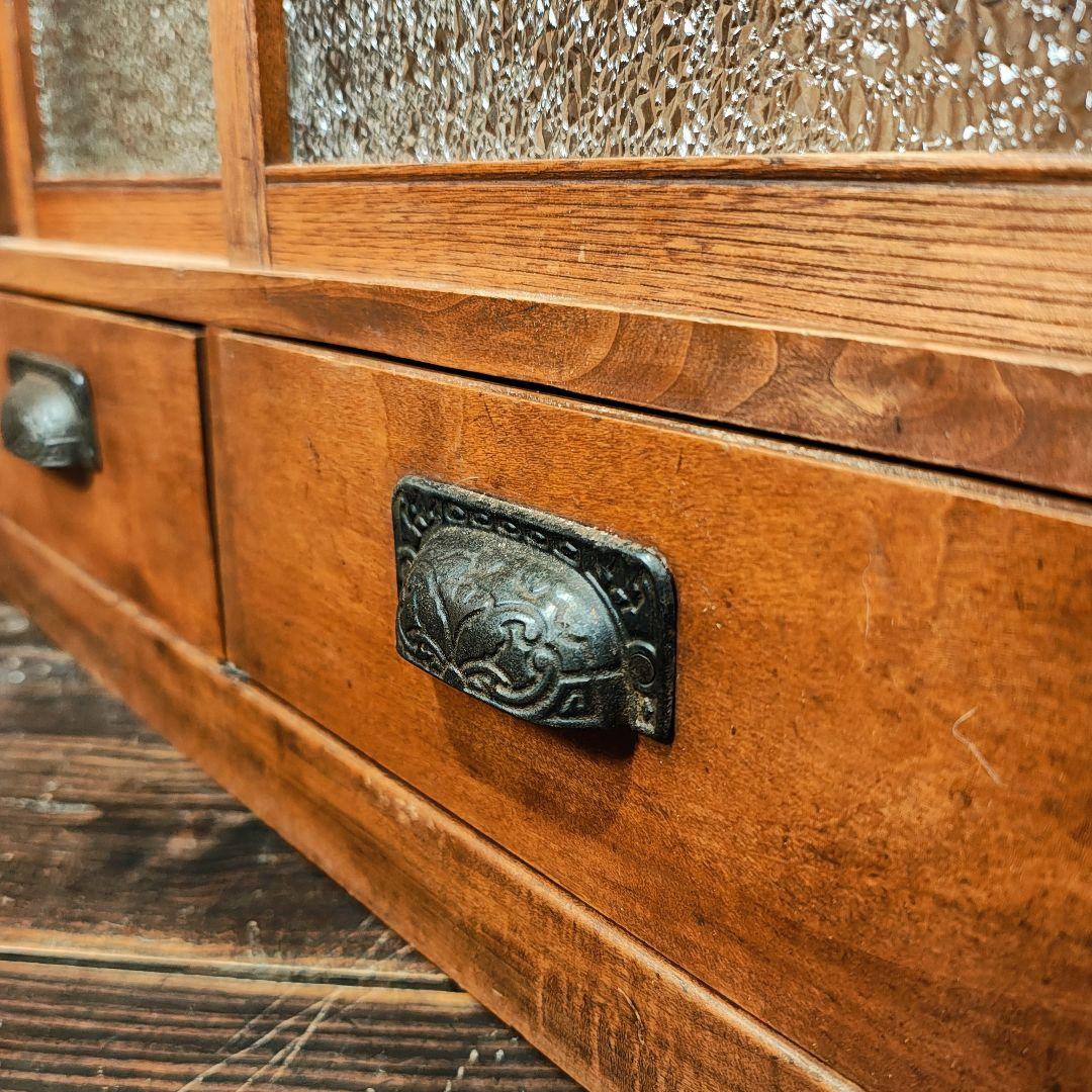 食器棚　ダイヤガラスの棚　昭和レトロ　古家具