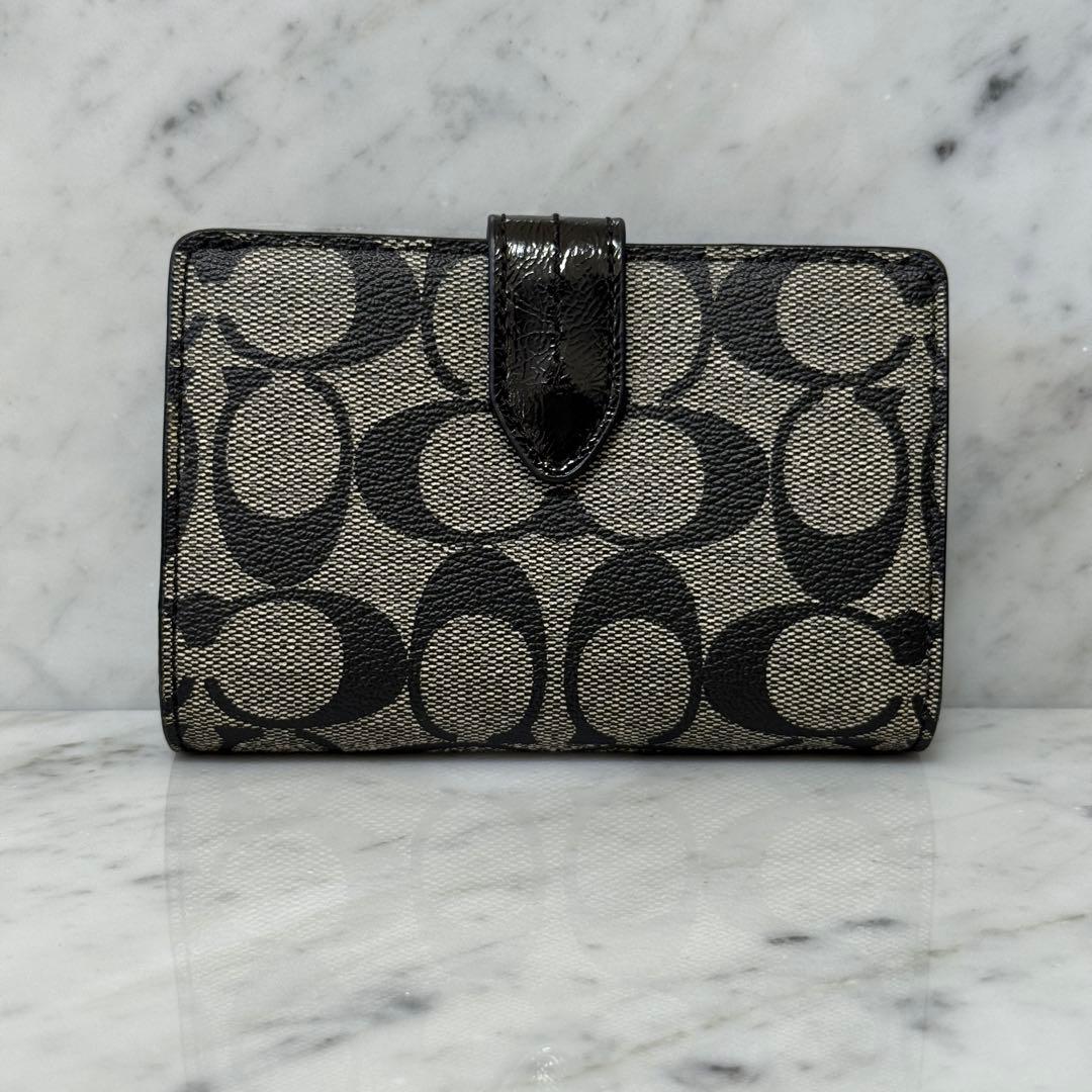新品 未使用 COACH コーチ 二つ折り財布 ブラック 黒 本革 レザー