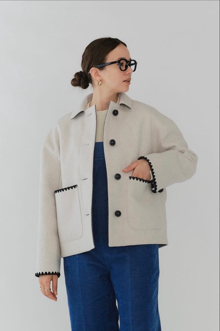 新品未使用タグ付き　yori ハマグリウールショートコート　グレー