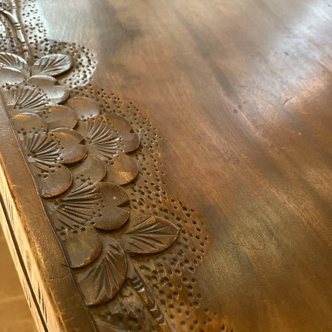 難あり　値下げしました　伝統工芸 軽井沢彫り 桜 彫刻 時代 座卓