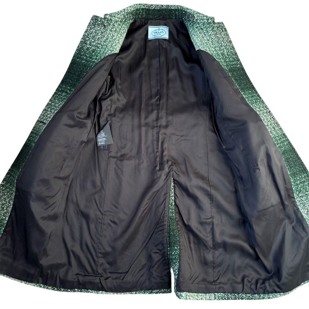 極美品 PRADA ツイード ロングコート 42サイズ 希少カラー グリーン