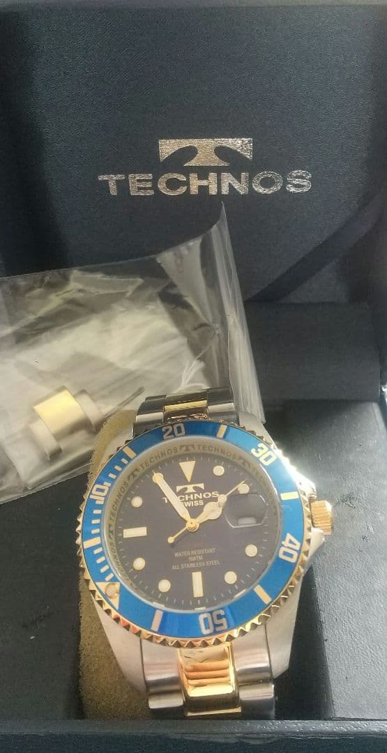 新品 TECHNOS テクノス腕時計 ダイバーズスタイル青／金