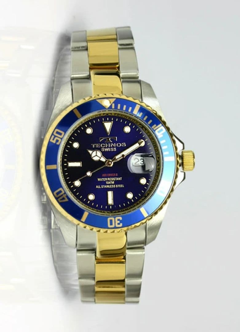 新品 TECHNOS テクノス腕時計 ダイバーズスタイル青／金