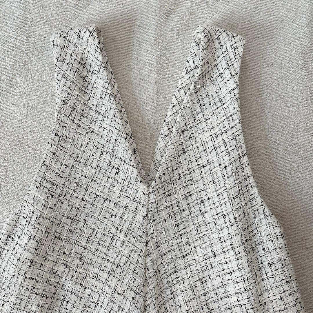 BEARDSLEY ビアズリー ツイードフレアワンピース 白 サイズS