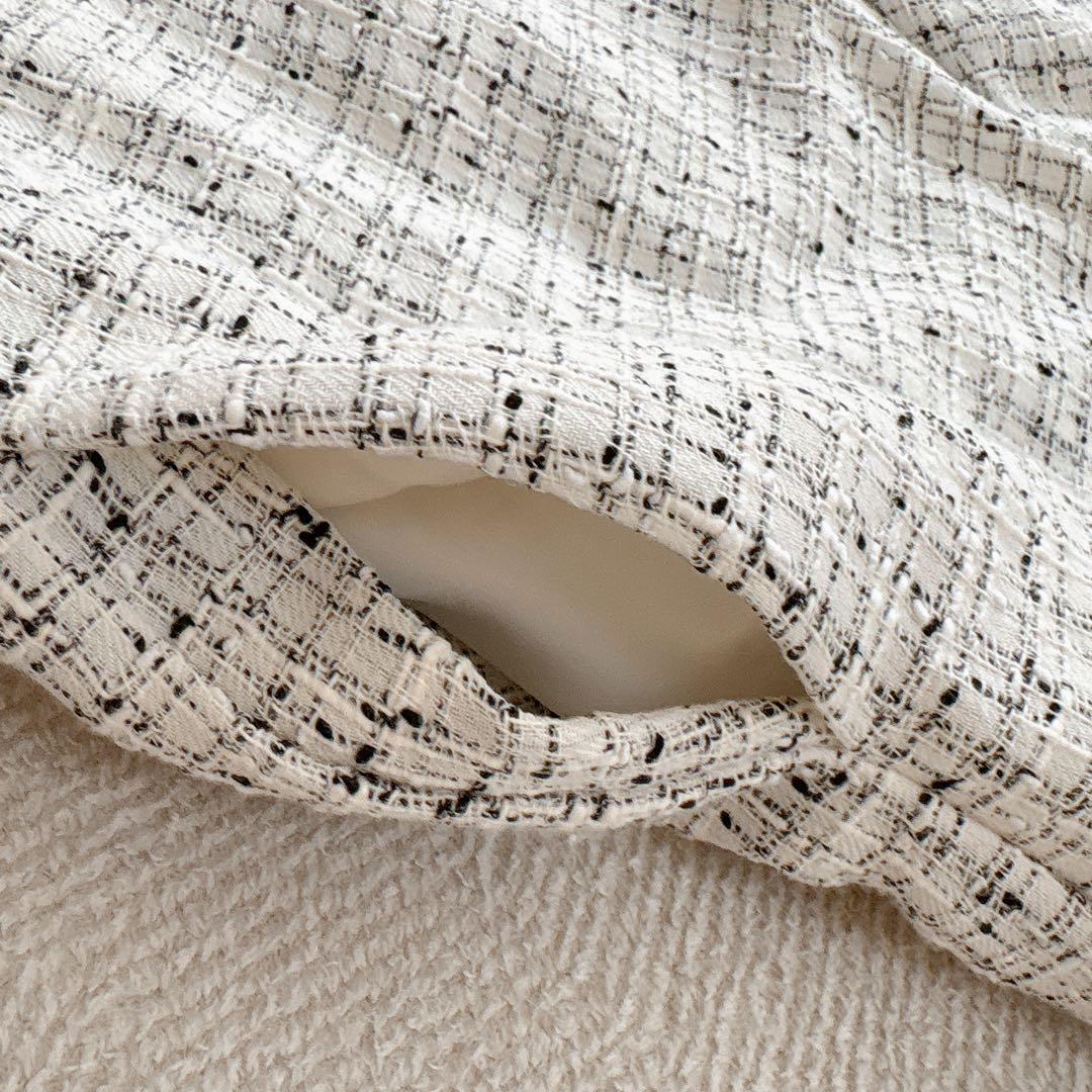 BEARDSLEY ビアズリー ツイードフレアワンピース 白 サイズS