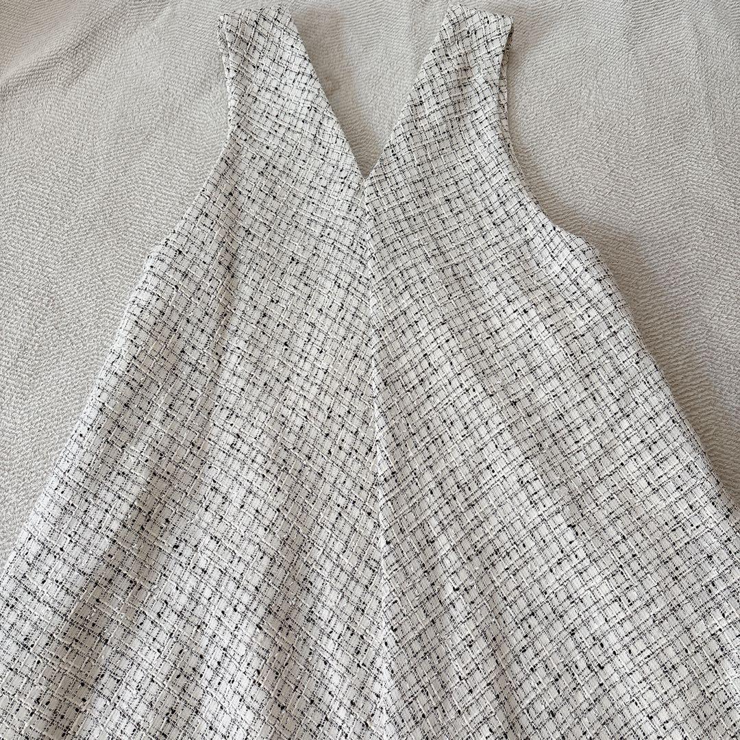 BEARDSLEY ビアズリー ツイードフレアワンピース 白 サイズS