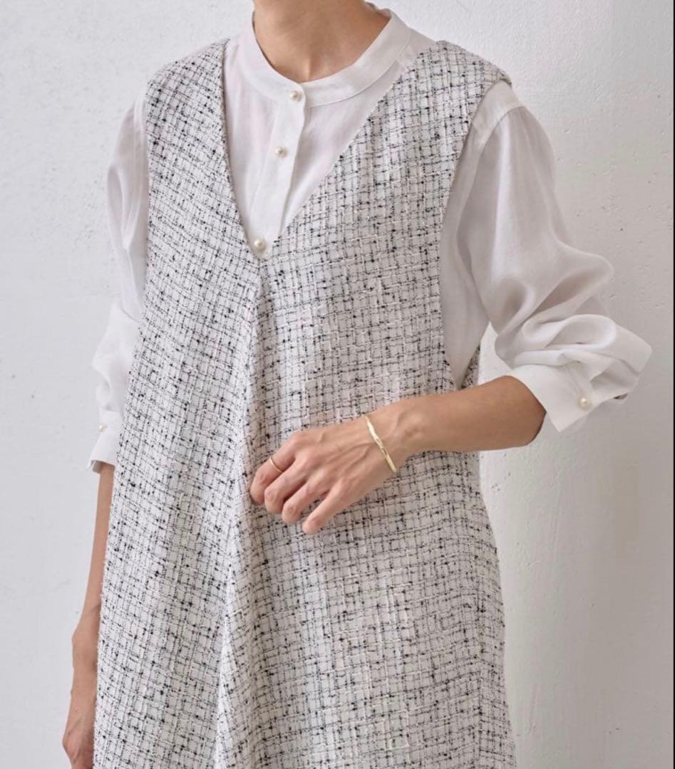 BEARDSLEY ビアズリー ツイードフレアワンピース 白 サイズS