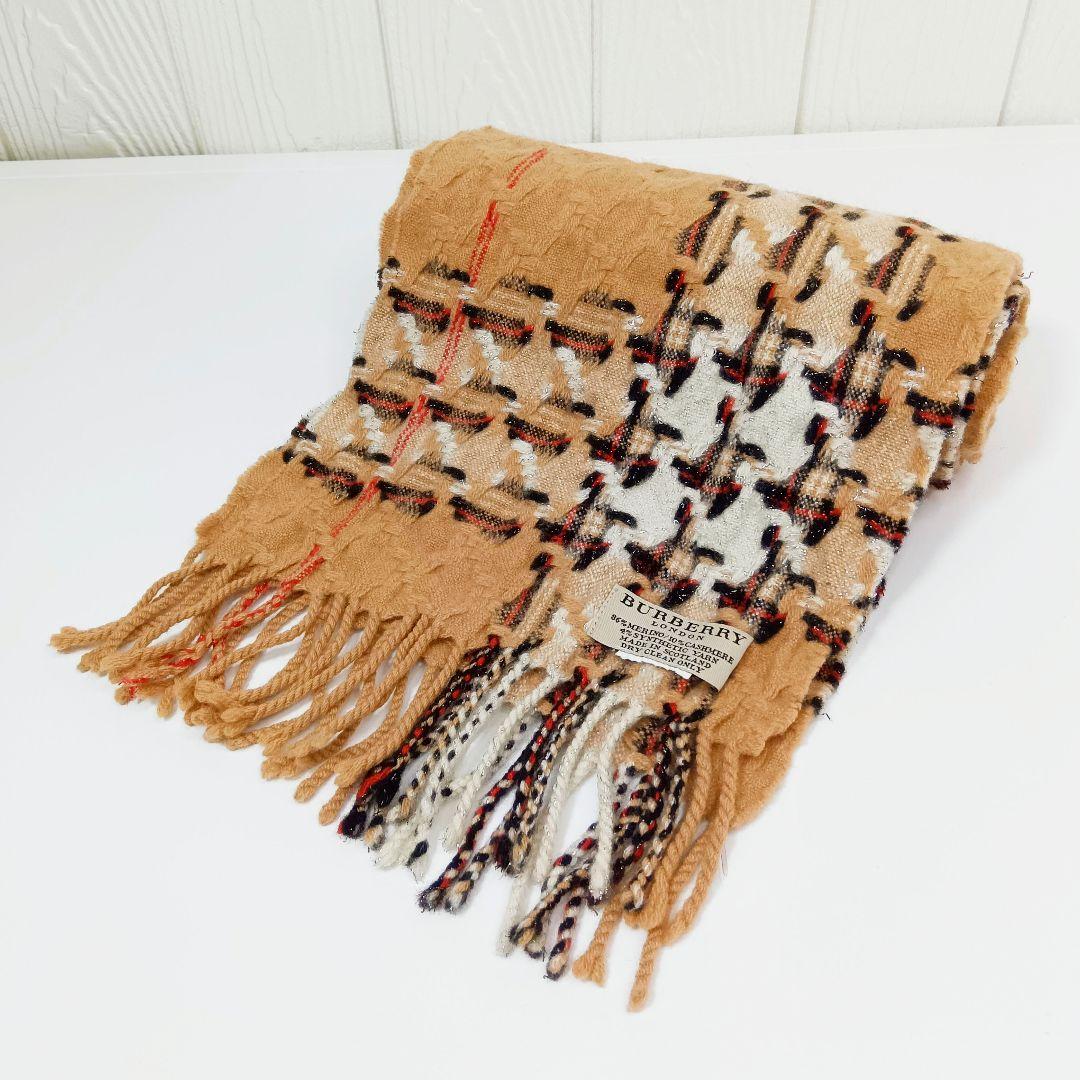 美品★BURBERRY マフラー チェック柄 希少デザイン カシミア混
