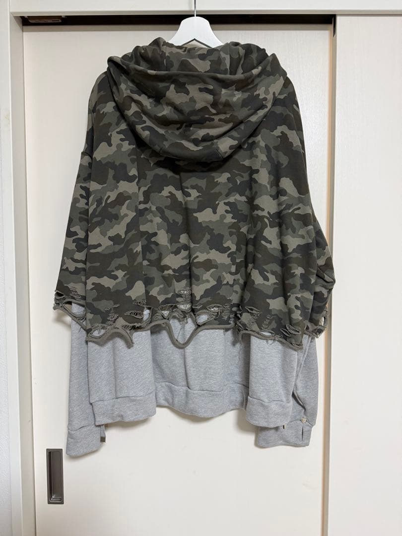 neith. Layered Crush Hoodie(Camo×Gray)