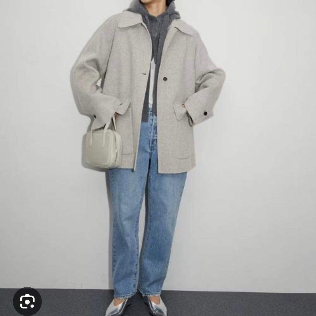 アダムエロペ　ウールリバーショートコート　グレー