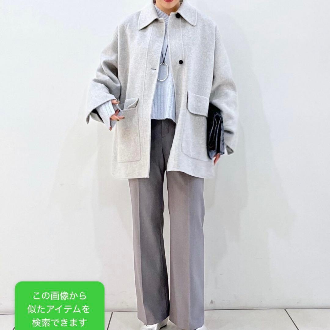 アダムエロペ　ウールリバーショートコート　グレー