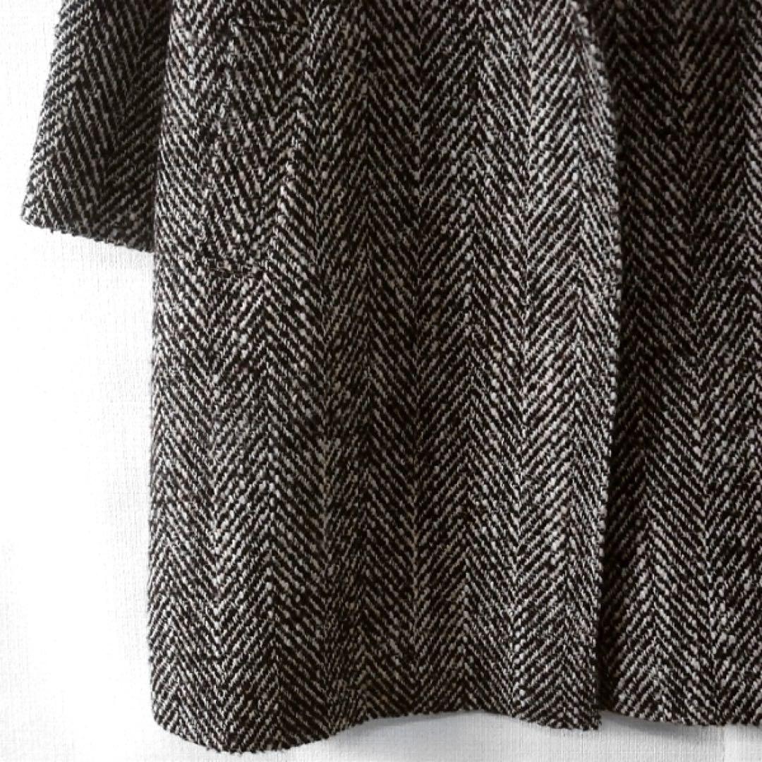 イネド / ヘリンボーン ロングコート ベルト付 7号 日本製 ウール 上品