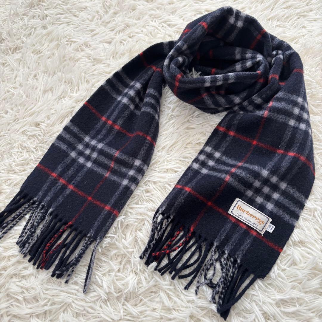 専用Burberrysバーバリーノバチェック カシミヤ100 マフラー ネイビー