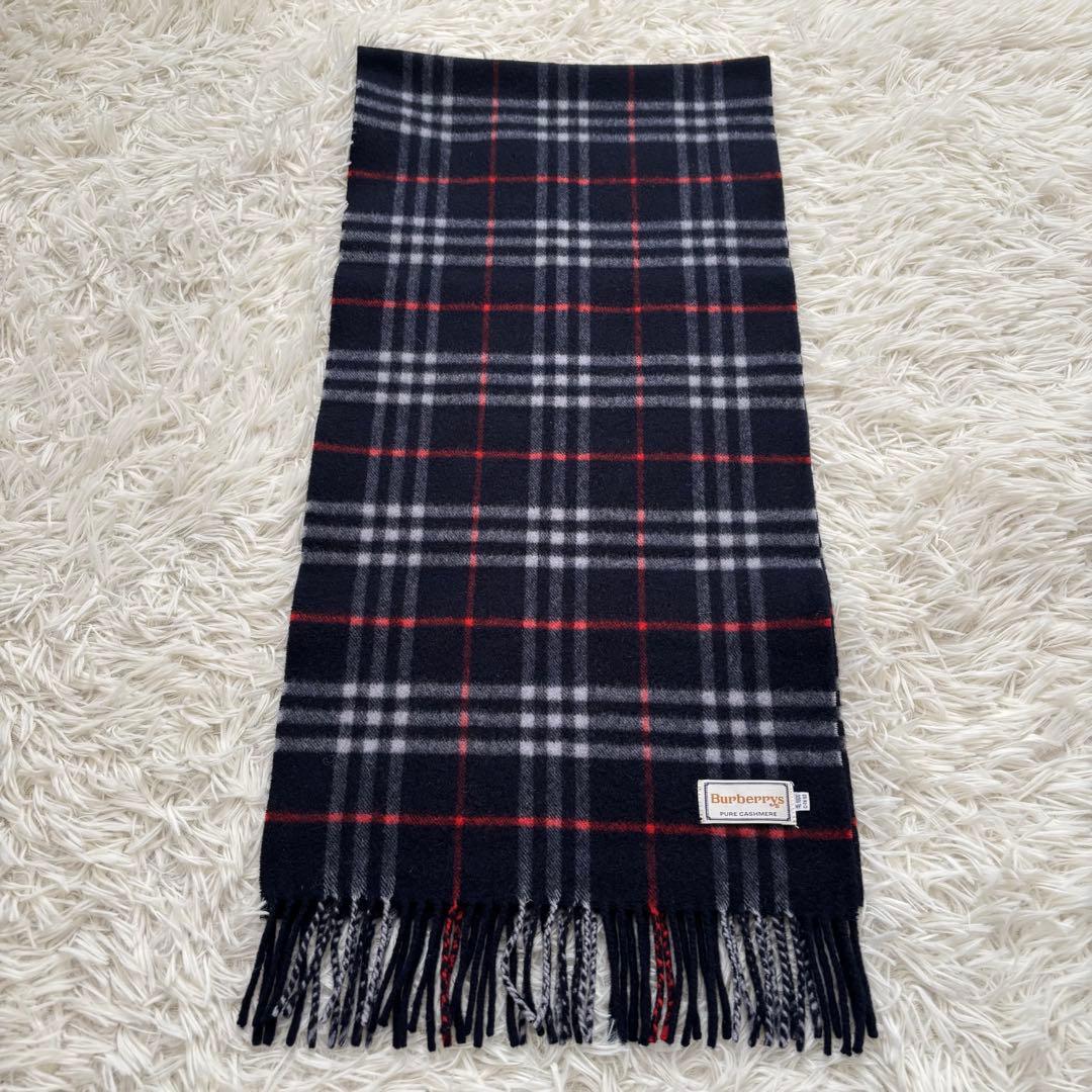 専用Burberrysバーバリーノバチェック カシミヤ100 マフラー ネイビー
