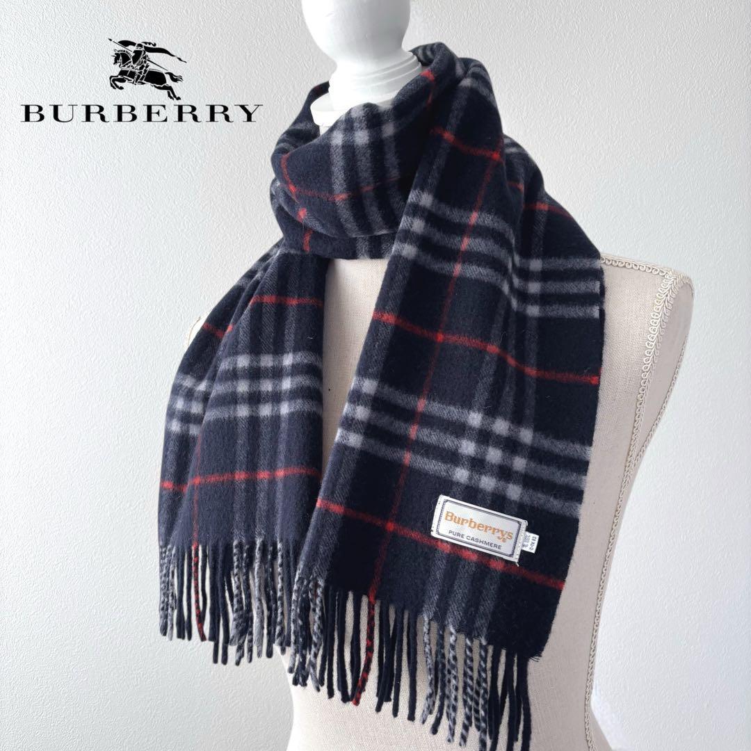 専用Burberrysバーバリーノバチェック カシミヤ100 マフラー ネイビー