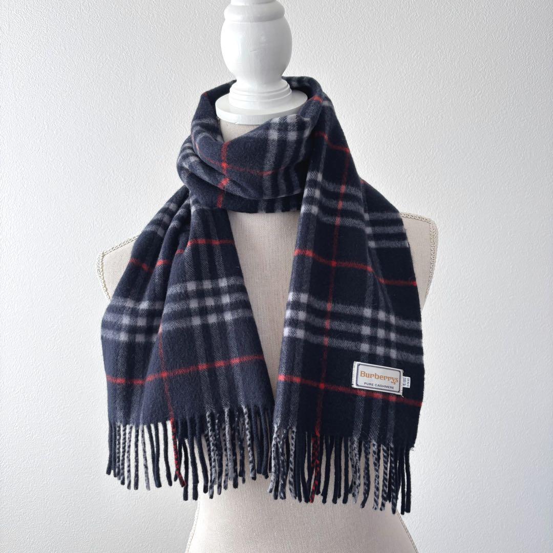 専用Burberrysバーバリーノバチェック カシミヤ100 マフラー ネイビー