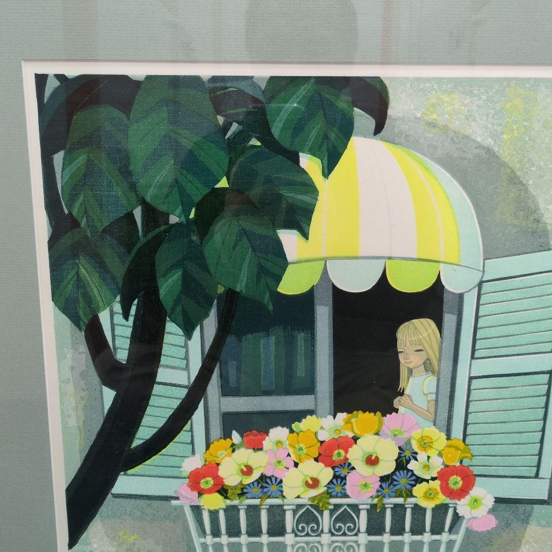 人気作家、池田修三の木版画 「花の窓」です。サインとエディションがあります