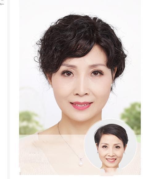 人毛100%　パーマ　ウエーブ　ヘアピース　人工スキン　部分ウイッグ　ブラウン